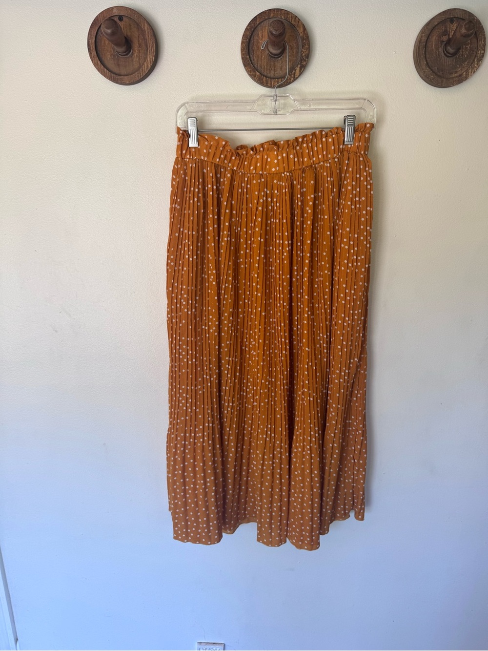 Exlura pleated mustard yellow Polka Dot Midi Skirt size large